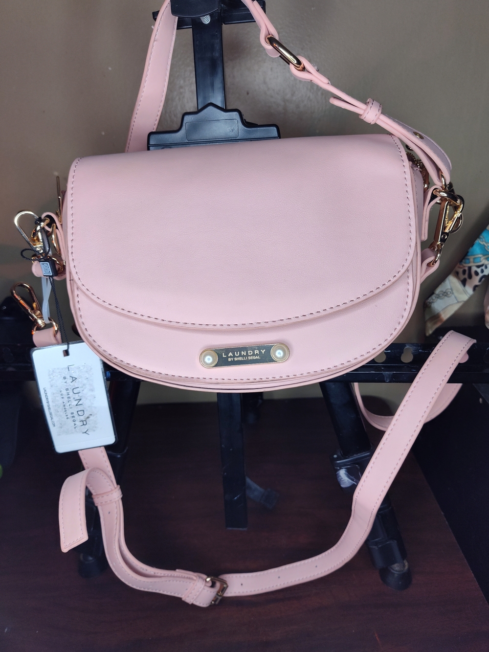 Laundry By Shelli Segal Pale Pink Saddle Crossbody Bag with Gold Plate